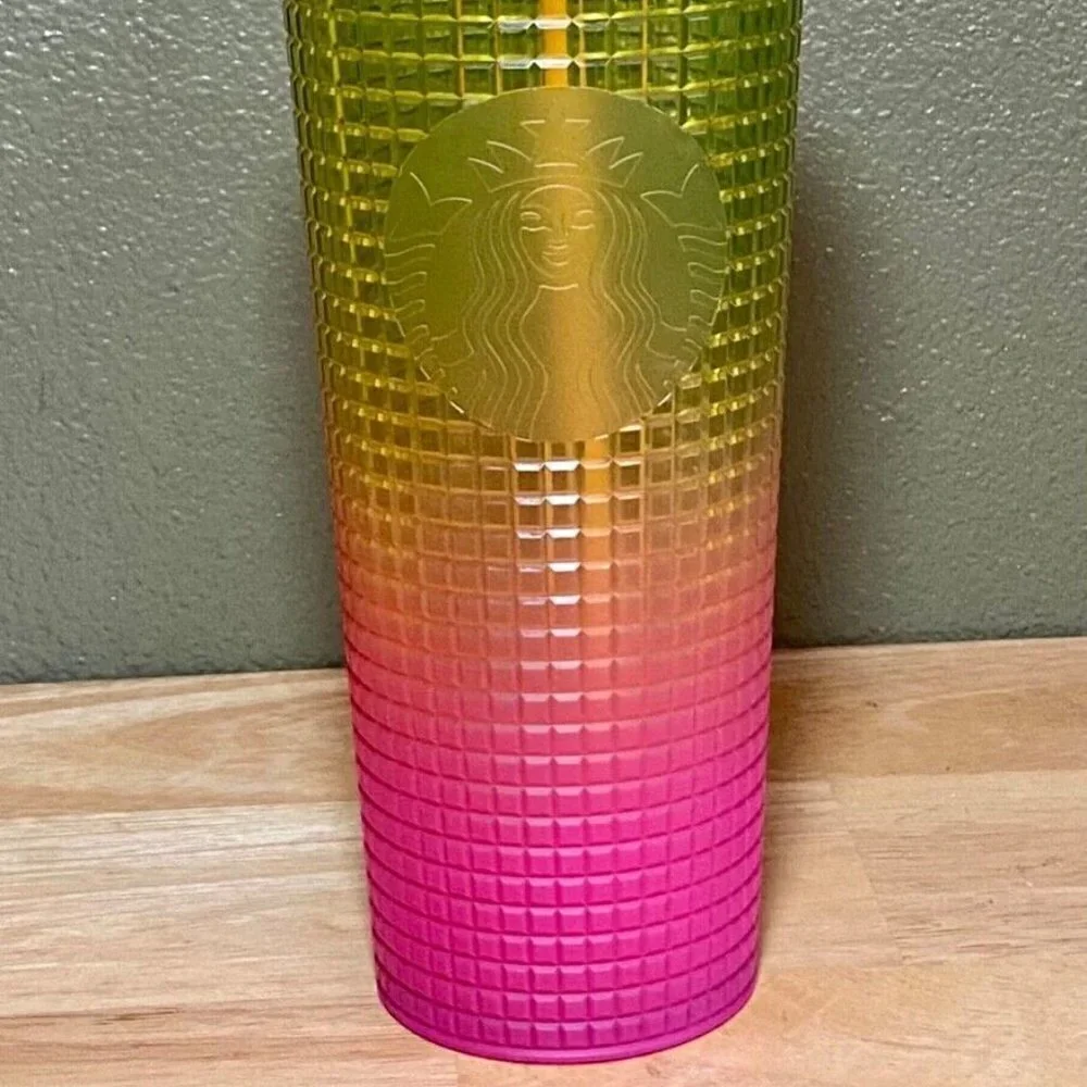 Starbuck’s 24oz. Summer 2022 Lemon Pink Ombre Studded Tumbler W/Lid‎ & Straw NEW